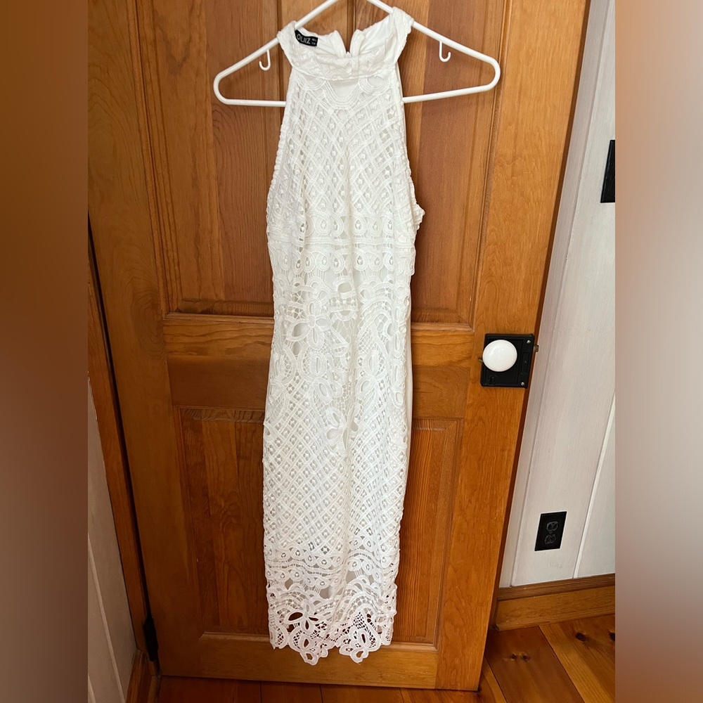 Quiz high neck lace midi dress